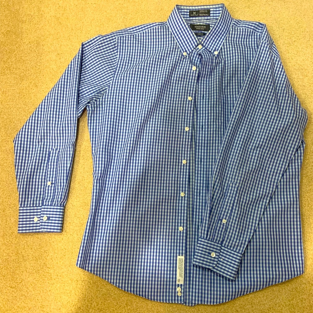 Mens Nordstrom Men’s Shop trim fit blue Gingham shirt